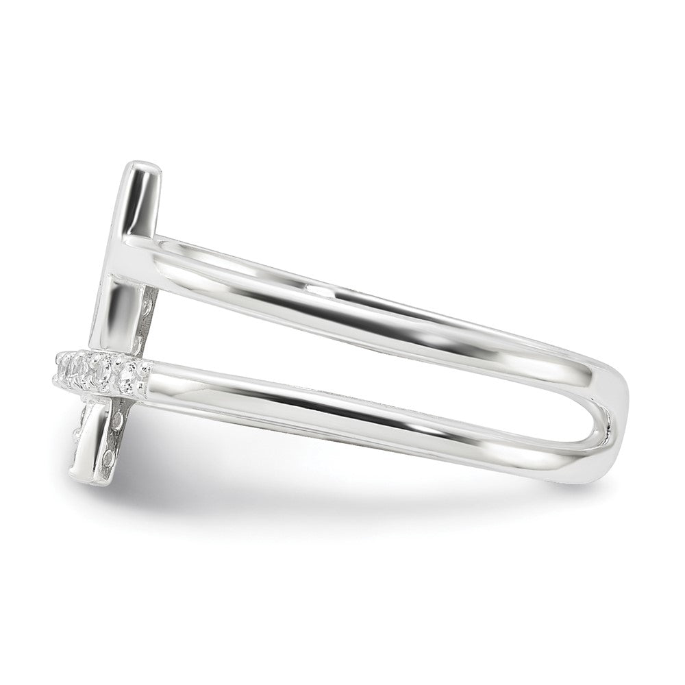 Sterling Silver E-coated CZ Cross Open Back Ring - 2