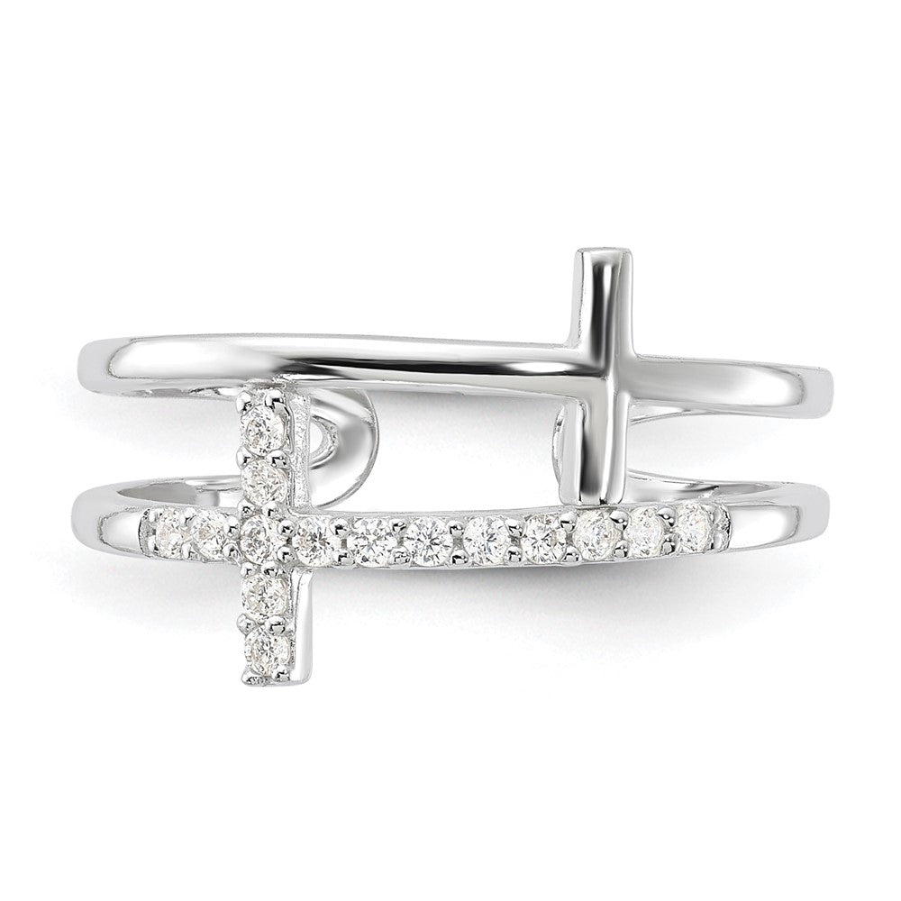 Sterling Silver E-coated CZ Cross Open Back Ring - 3