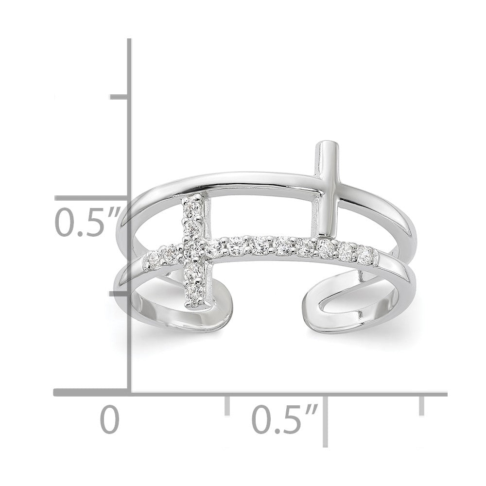 Sterling Silver E-coated CZ Cross Open Back Ring - 2