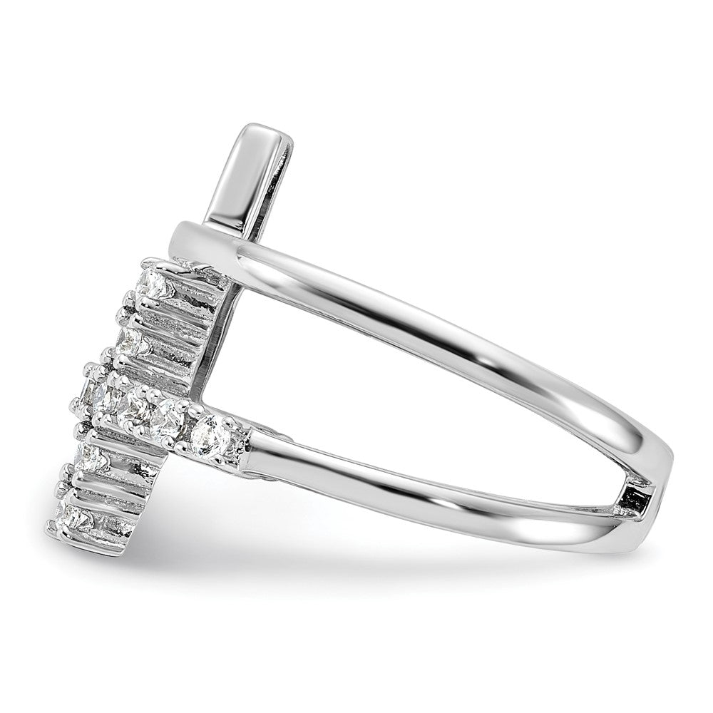 True Fire Sterling Silver Rhodium-plated Double Cross CZ Open Back Ring - 2