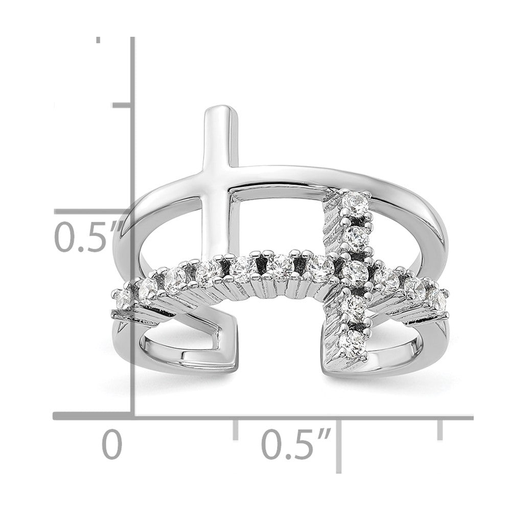True Fire Sterling Silver Rhodium-plated Double Cross CZ Open Back Ring - 2