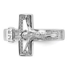 Sterling Silver Rhodium-plated INRI Crucifix Ring - 3