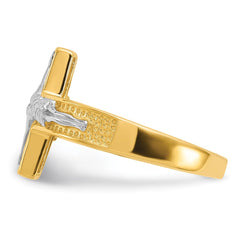 Sterling Silver Rhodium-plated Gold-tone INRI Crucifix Ring - 3