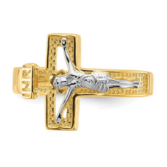 Sterling Silver Rhodium-plated Gold-tone INRI Crucifix Ring - 3