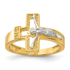 Sterling Silver Rhodium-plated Gold-tone INRI Crucifix Ring - 3
