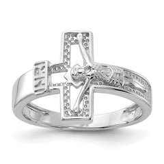 Sterling Silver Rhodium-plated INRI Crucifix Ring - 3