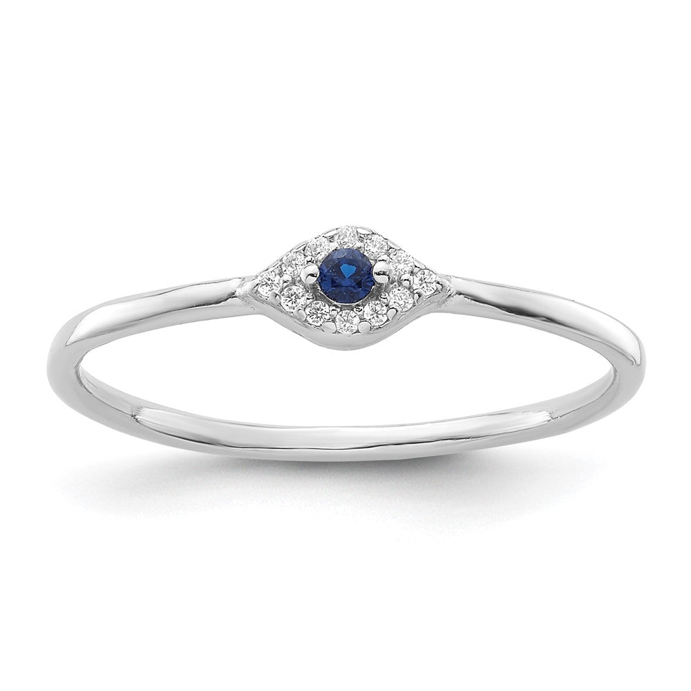 Sterling Silver Rhodium-plated Blue and Clear CZ Evil Eye Ring - 3