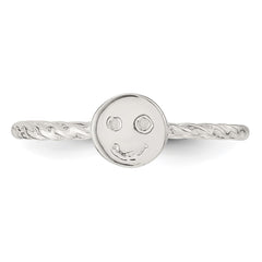 Sterling Silver Polished Smiley Face Twisted Ring - 3