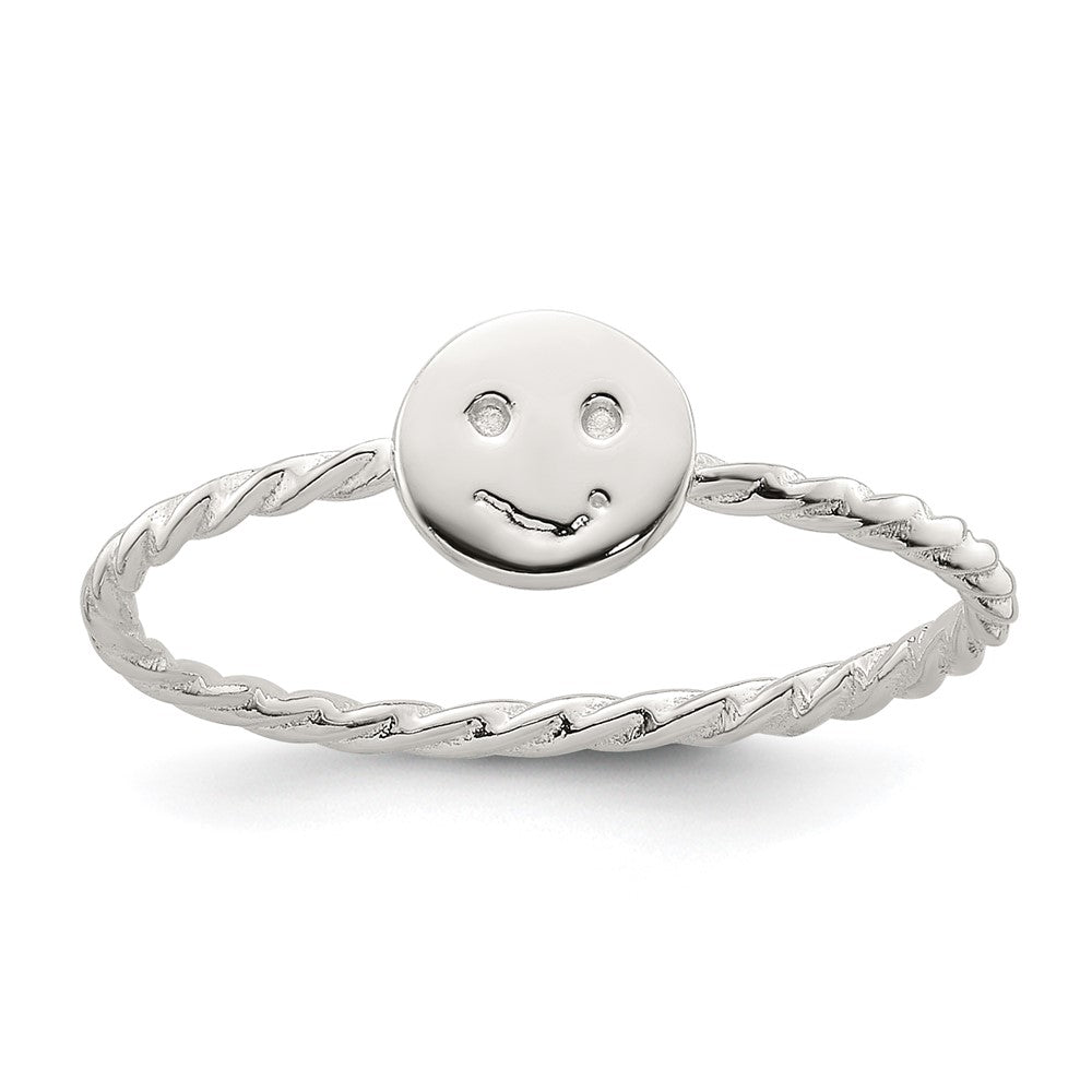 Sterling Silver Polished Smiley Face Twisted Ring - 3