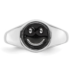 Sterling Silver Rhodium-plated Black Enamel Smiley Face Ring - 3