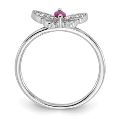 Sterling Silver Rhodium-plated Red and White CZ Butterfly Ring - 2