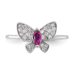 Sterling Silver Rhodium-plated Red and White CZ Butterfly Ring - 3
