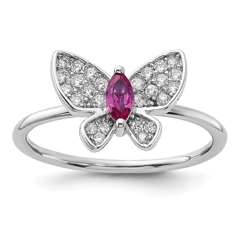 Sterling Silver Rhodium-plated Red and White CZ Butterfly Ring - 2