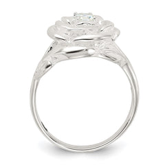 Sterling Silver Polished CZ Flower Rose Ring - 3