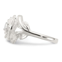 Sterling Silver Polished CZ Flower Rose Ring - 2