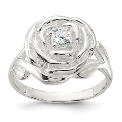 Sterling Silver Polished CZ Flower Rose Ring - 2
