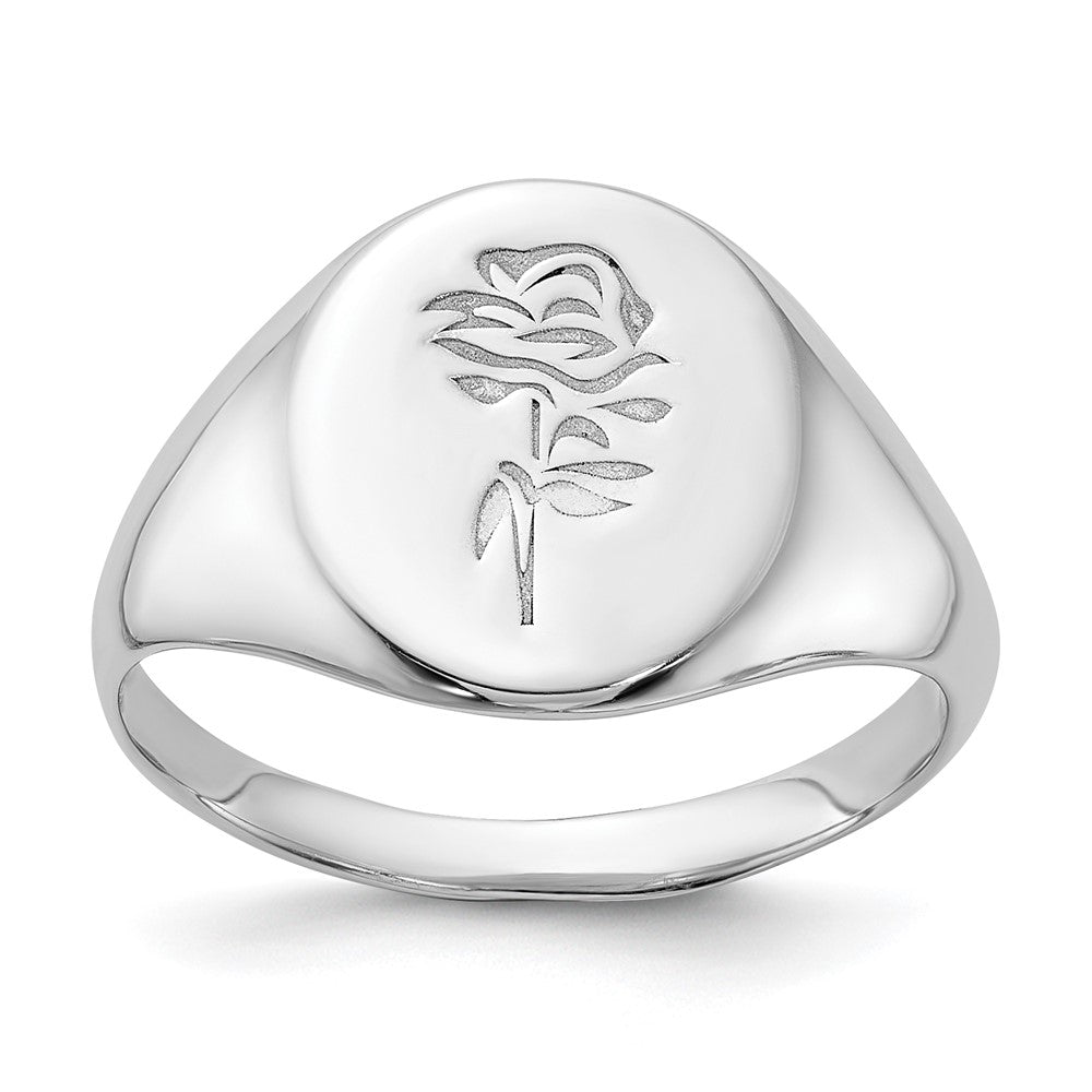 Sterling Silver Rhodium-plated Polished Rose Signet Ring - 2
