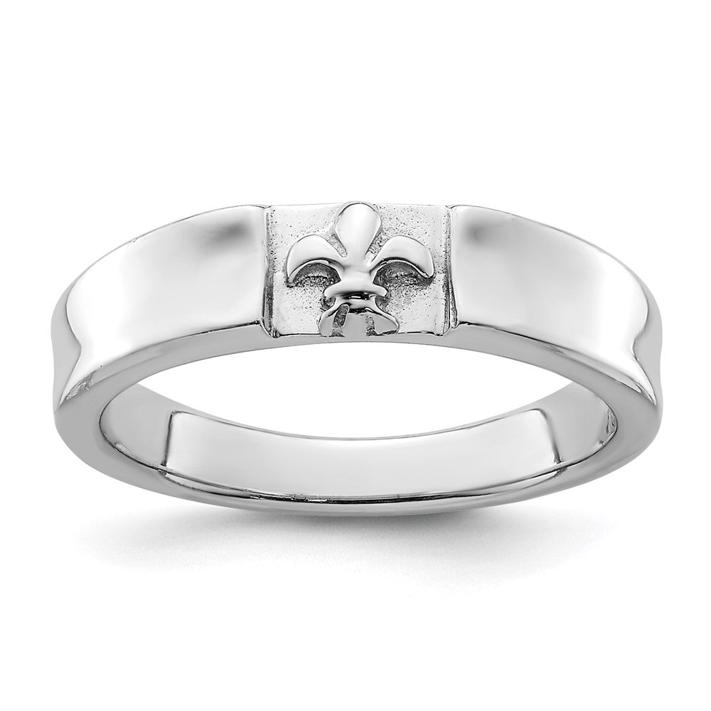 Sterling Silver Rhodium-plated Fleur-de-Lis Band Ring - 2