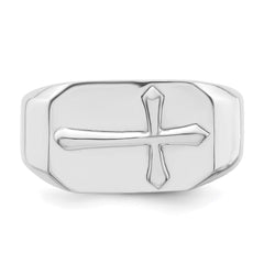 Sterling Silver Rhodium-plated Polished Cross Ring - 3