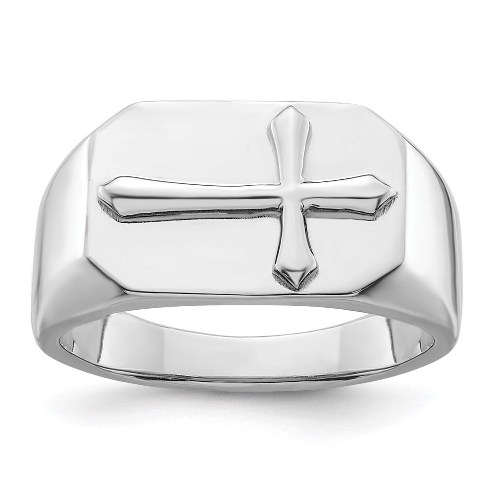 Sterling Silver Rhodium-plated Polished Cross Ring - 3