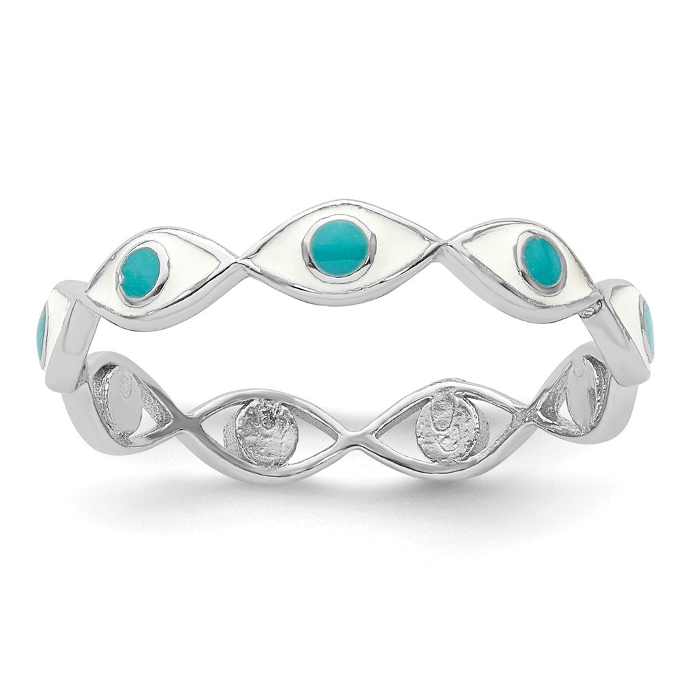 Sterling Silver Rhodium-plated with Enamel Evil Eye Ring - 2
