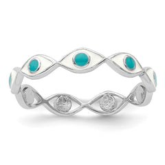 Sterling Silver Rhodium-plated with Enamel Evil Eye Ring
