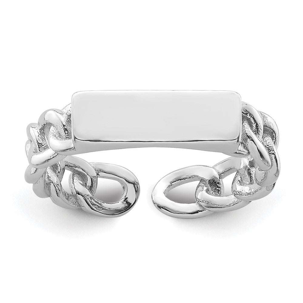 Sterling Silver Rhodium-plated Bar and Chain Link Adjustable Ring - 2