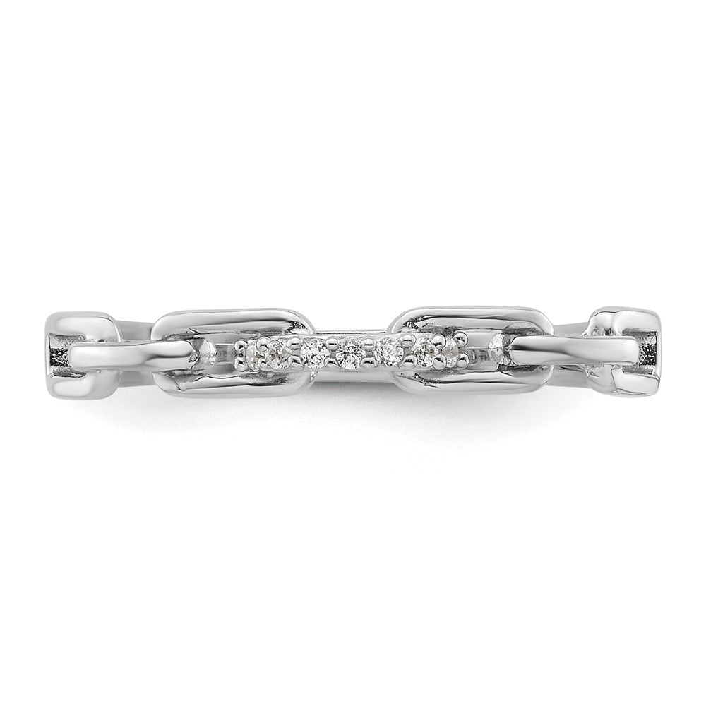 Sterling Silver Rhodium-plated CZ Link Ring - 4