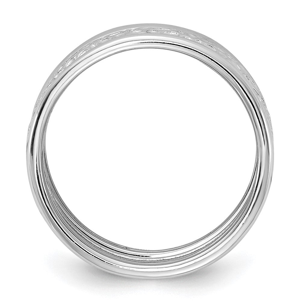Sterling Silver Rhodium-plated Textured and Polished 3 Ring Band Set - 3