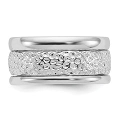 Sterling Silver Rhodium-plated Textured and Polished 3 Ring Band Set - 3