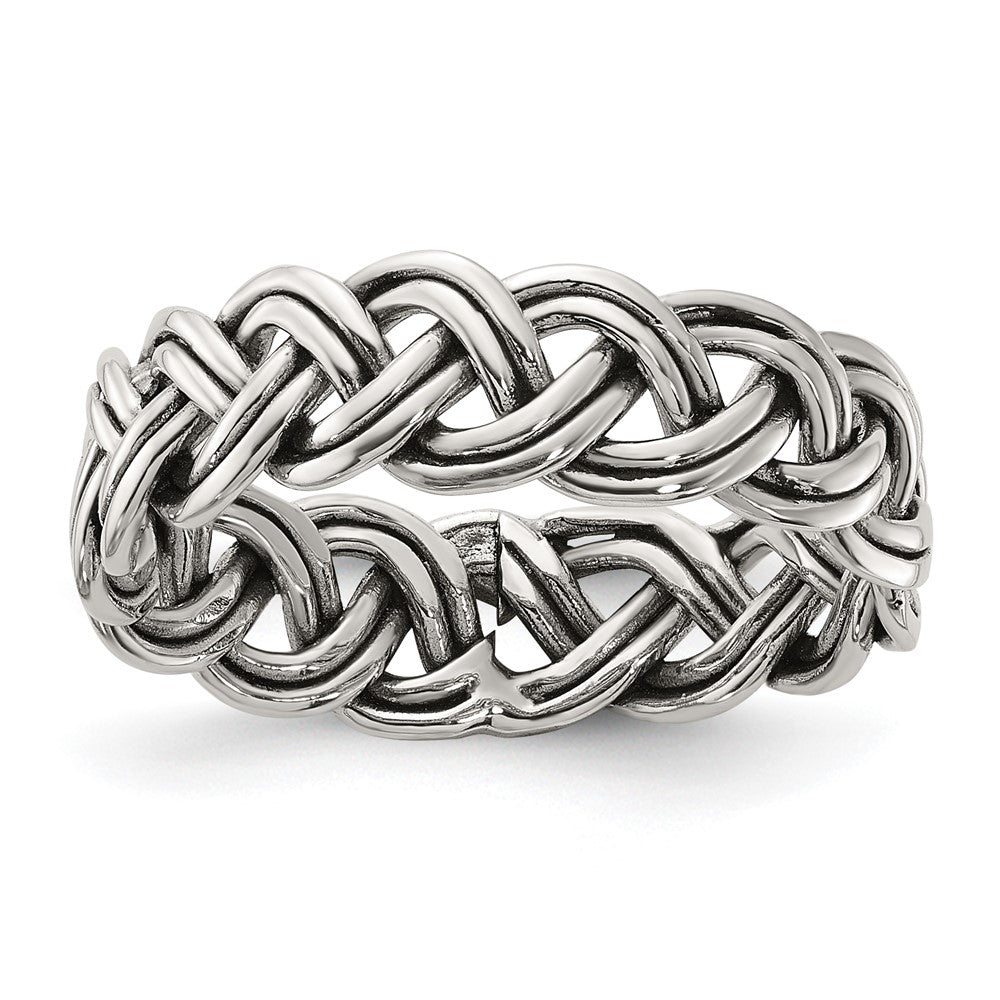 Sterling Silver Oxidize and Polished 6mm Braided Band - 3