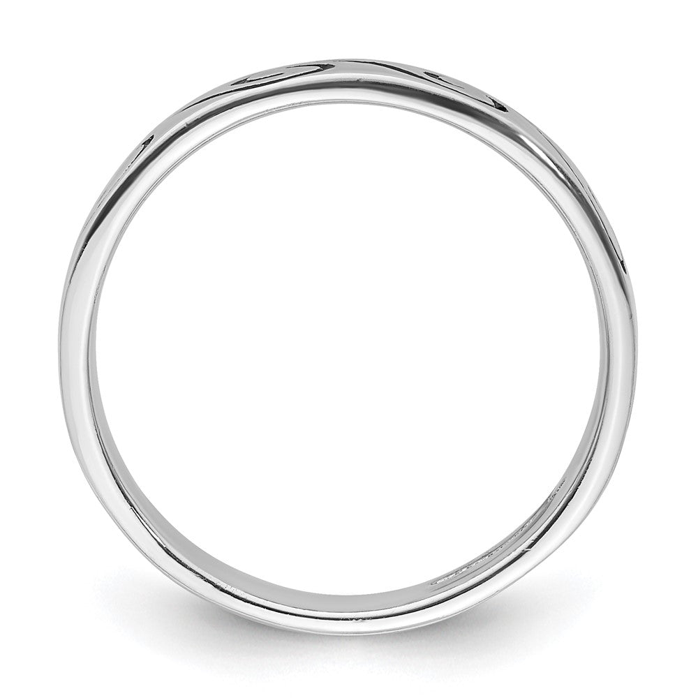 Sterling Silver Rhodium-plated Antiqued Wave Design 4.5mm Band Ring - 3