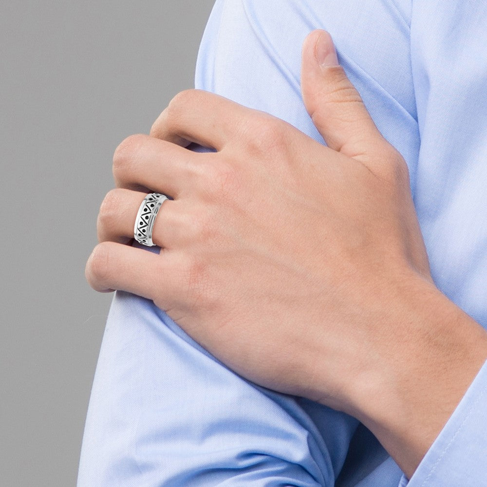 Sterling Silver Rhodium-plated with Antiqued 9mm Zig Zag Band Ring - 3