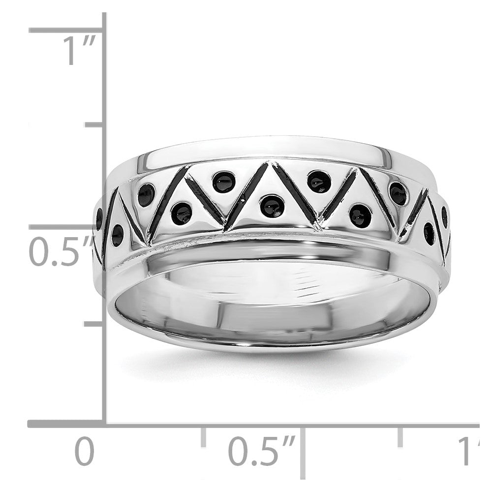 Sterling Silver Rhodium-plated with Antiqued 9mm Zig Zag Band Ring - 3