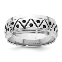 Sterling Silver Rhodium-plated with Antiqued 9mm Zig Zag Band Ring - 2