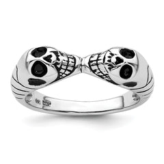 Sterling Silver Rhodium-plated Antiqued Double Skull Ring - 3