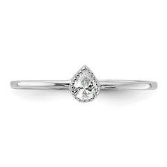 Sterling Silver Rhodium-plated Pear Shaped CZ Ring - 2