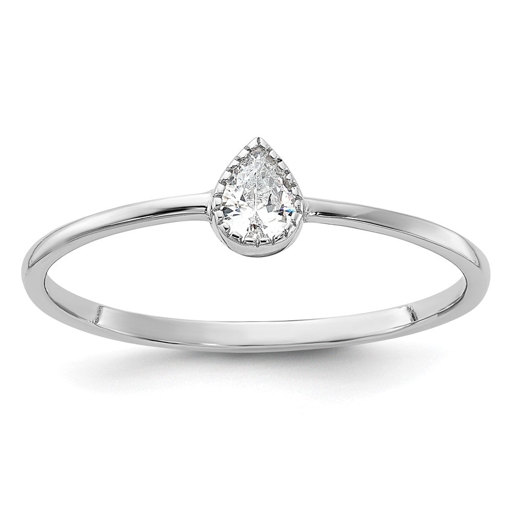 Sterling Silver Rhodium-plated Pear Shaped CZ Ring - 2