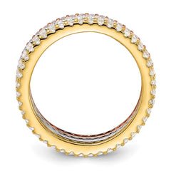 Sterling Silver Rhodium-plated Gold and Rose-tone CZ 3 Eternity Band Set - 2