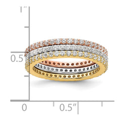 Sterling Silver Rhodium-plated Gold and Rose-tone CZ 3 Eternity Band Set - 2