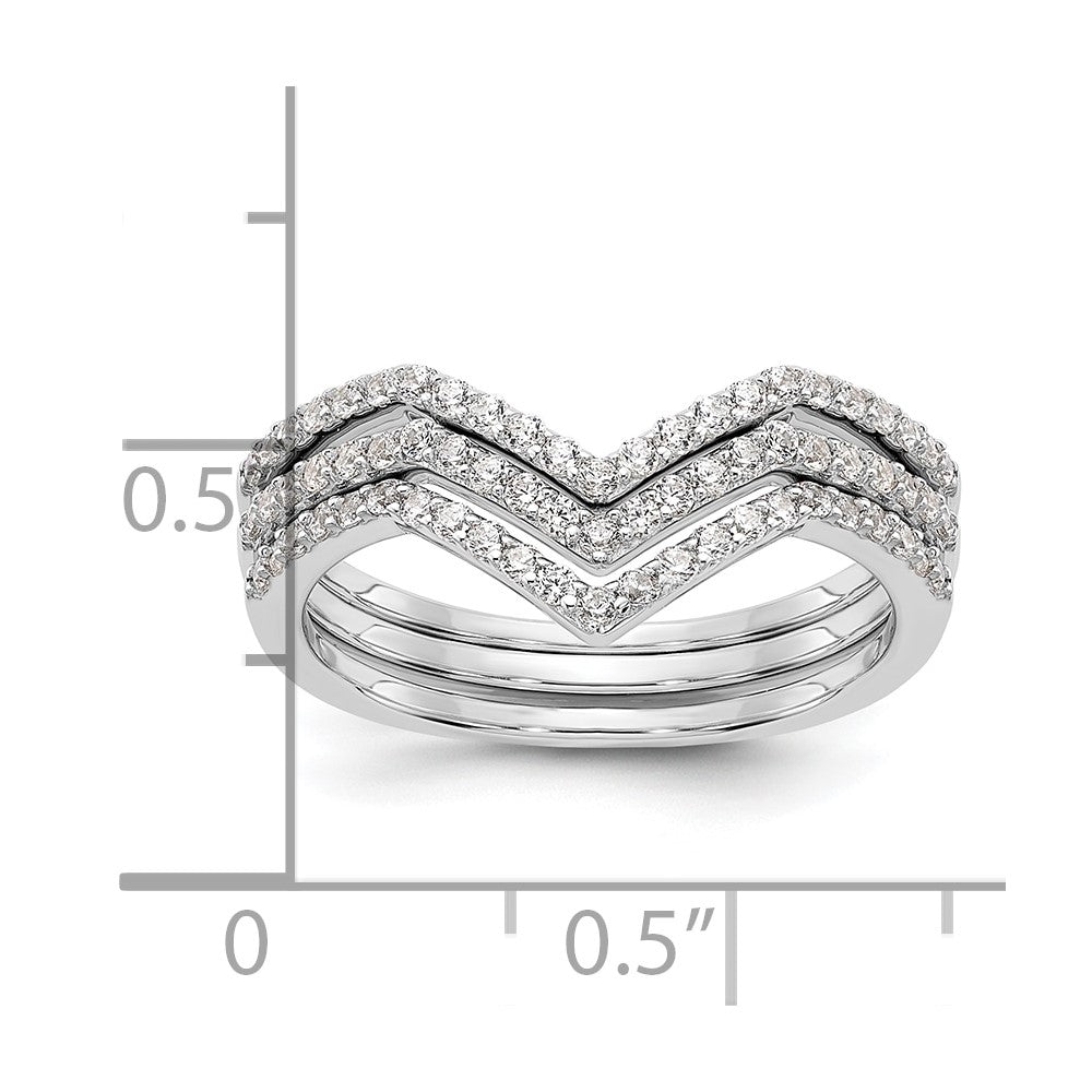 Sterling Silver Rhodium-plated CZ V-Shaped 3 Band Set - 3