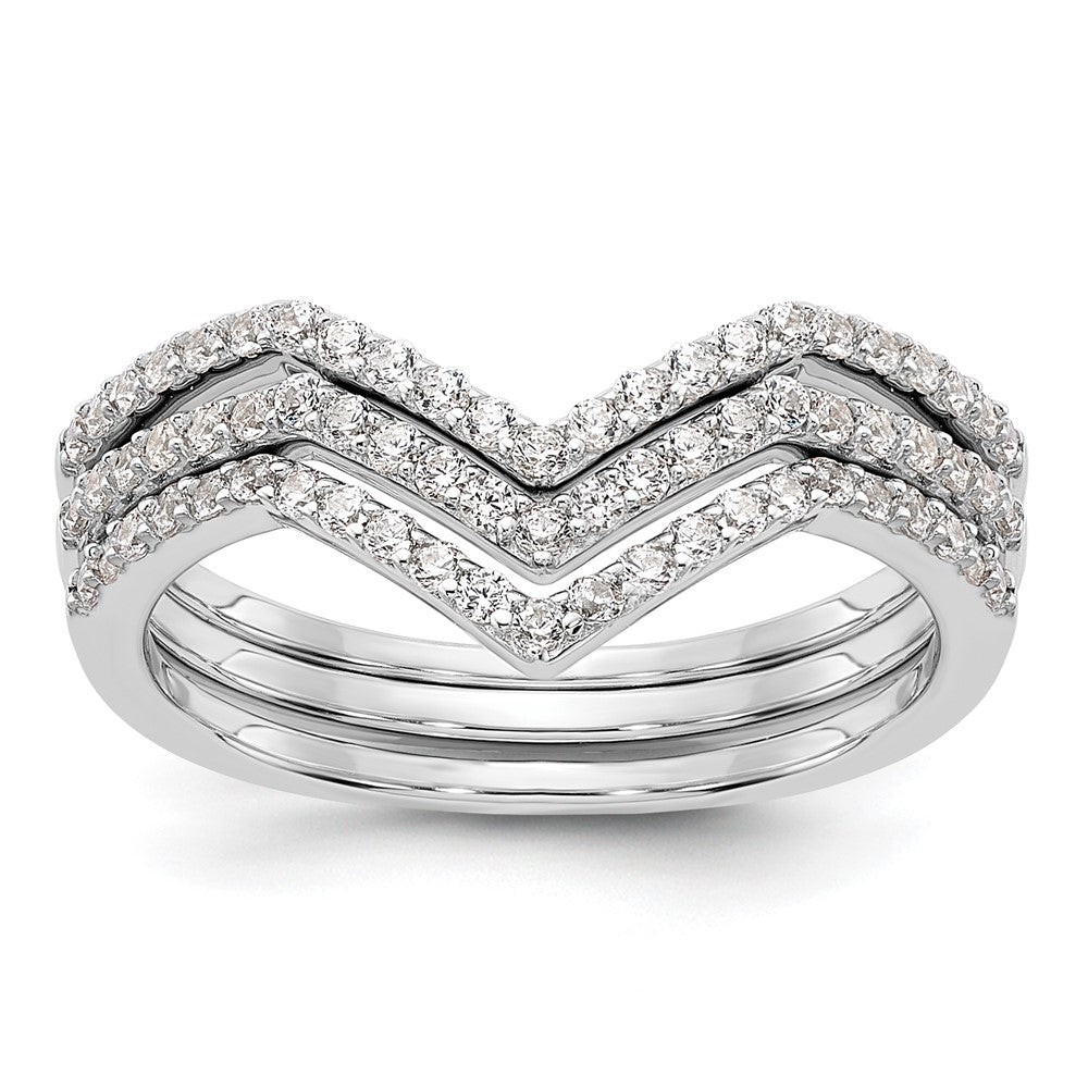 Sterling Silver Rhodium-plated CZ V-Shaped 3 Band Set - 3