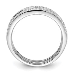 Sterling Silver Rhodium-plated CZ Curved 3 Band Set - 3