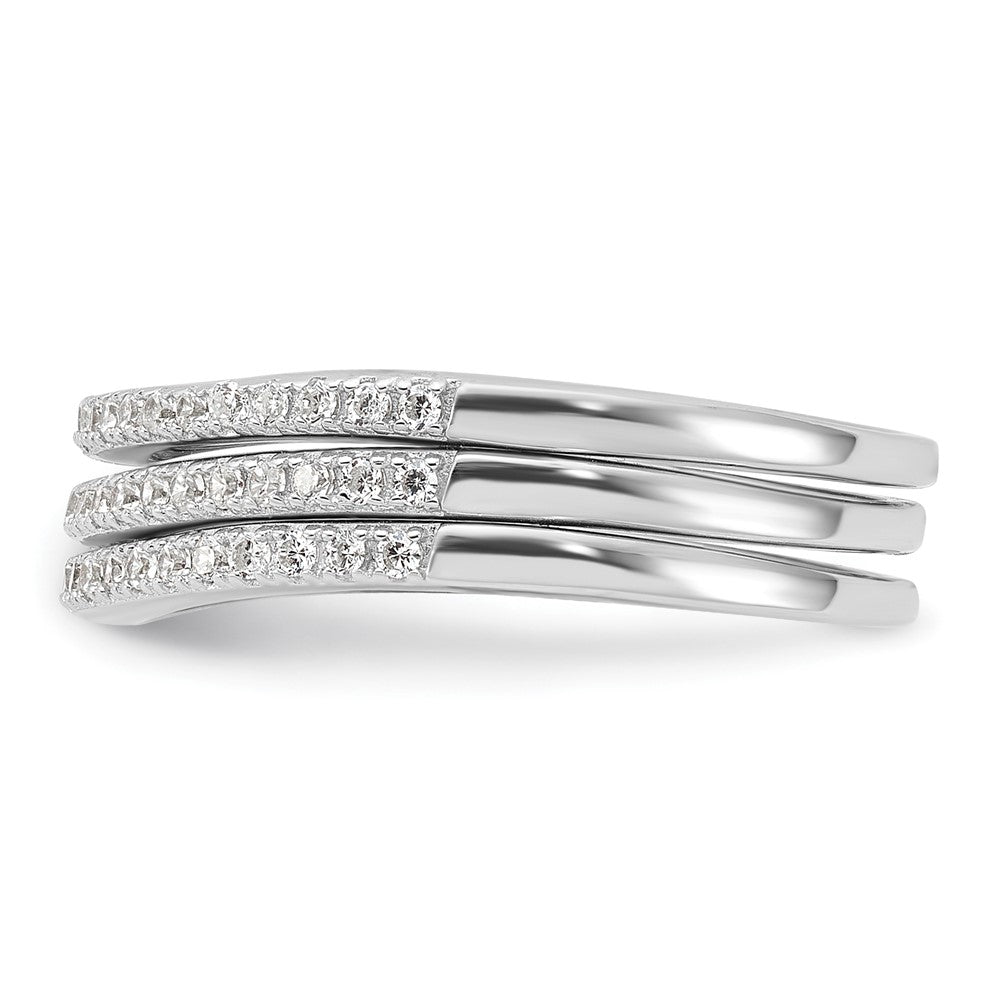 Sterling Silver Rhodium-plated CZ Curved 3 Band Set - 3
