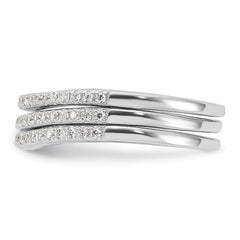 Sterling Silver Rhodium-plated CZ Curved 3 Band Set - 3