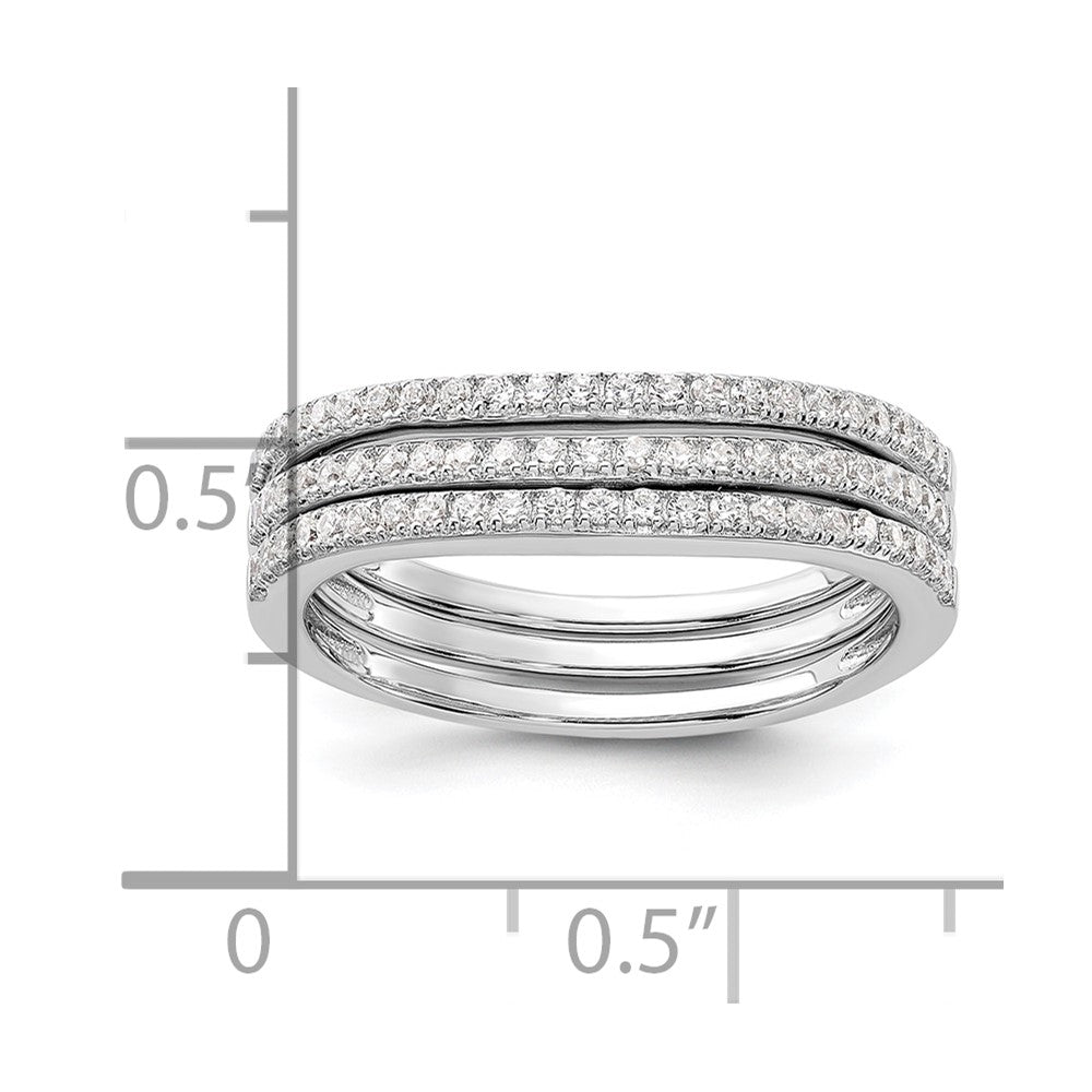 Sterling Silver Rhodium-plated CZ Curved 3 Band Set - 3
