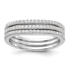 Sterling Silver Rhodium-plated CZ Curved 3 Band Set - 2