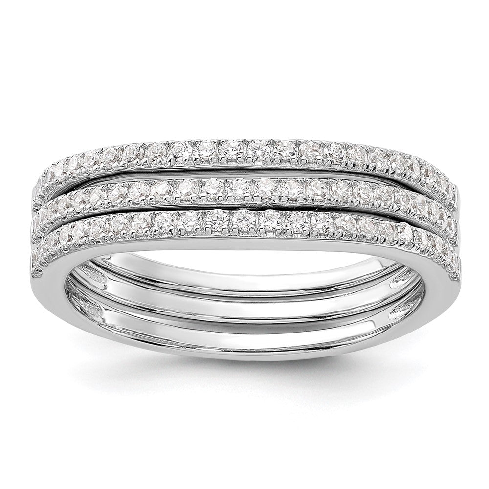 Sterling Silver Rhodium-plated CZ Curved 3 Band Set - 3