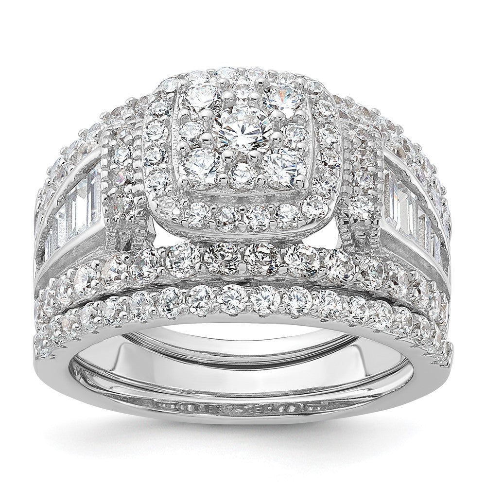 Sterling Silver Rhodium-plated CZ Engagement Ring w/2 Bands 3 Ring Set - 3