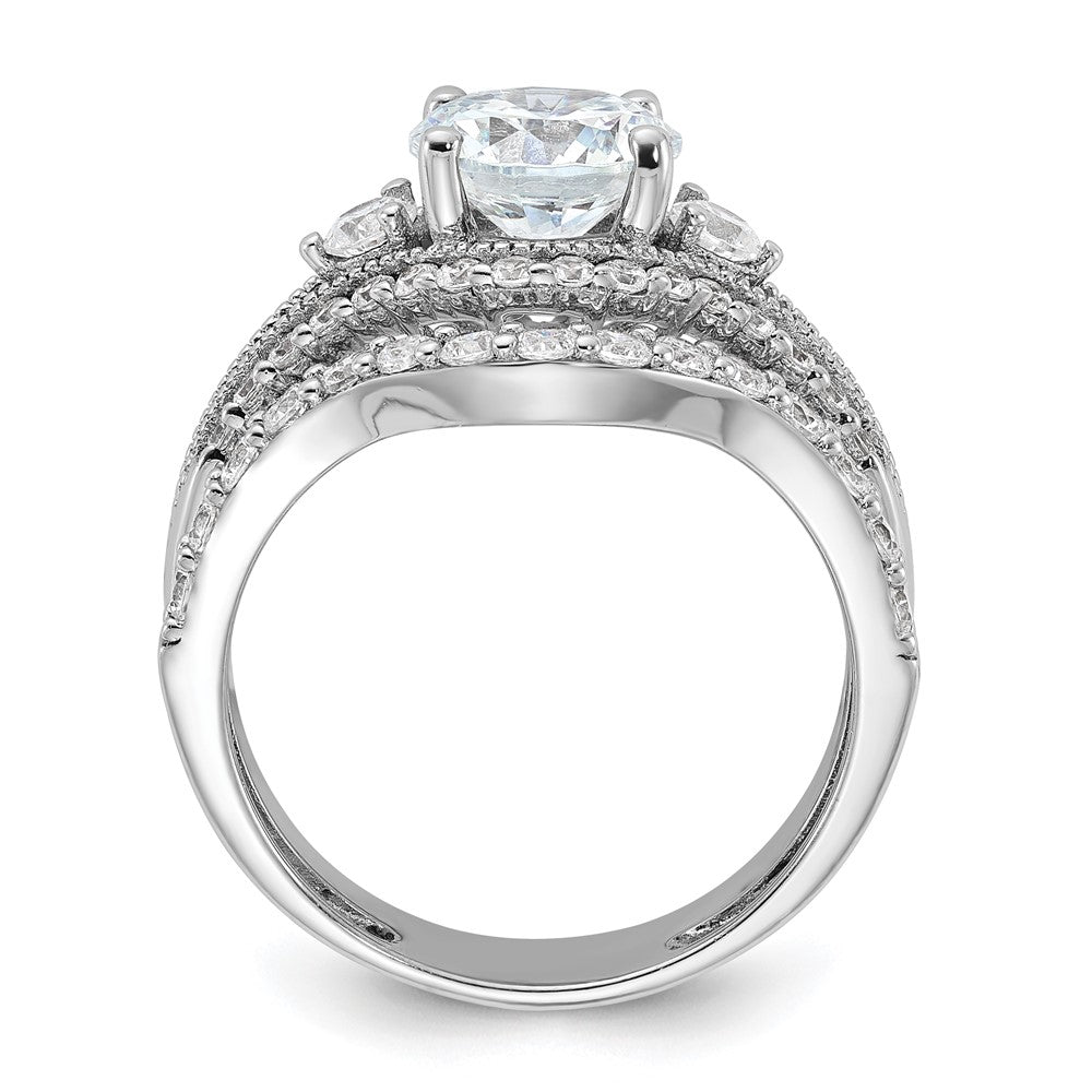 Sterling Silver Rhodium-plated CZ Engagement Ring and Band Set - 6